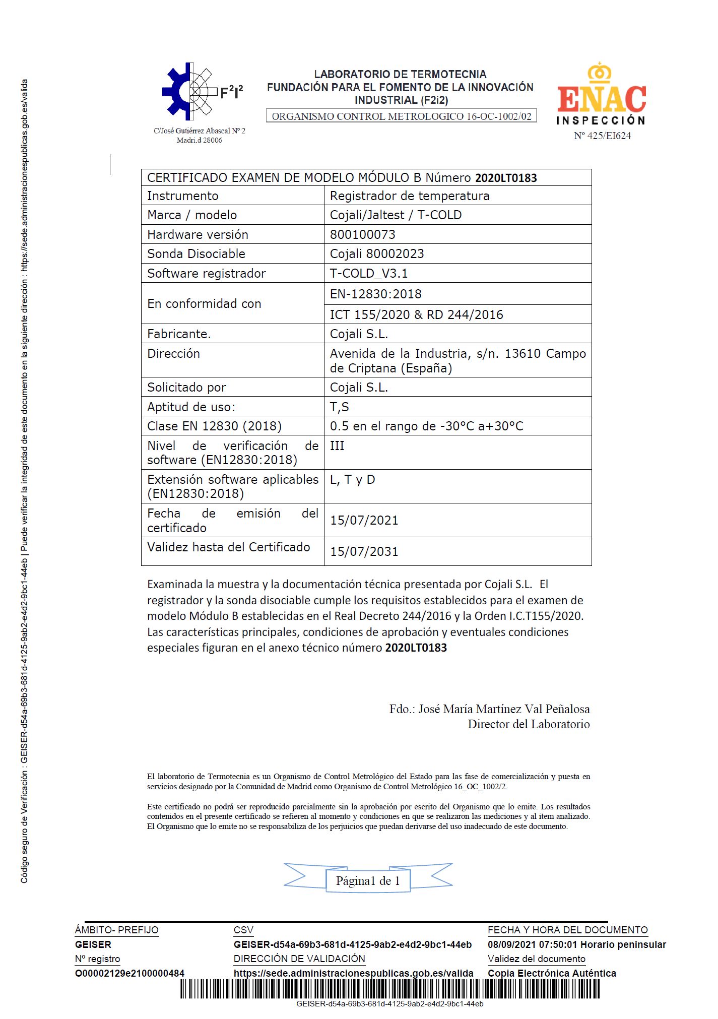 Certificado examen de modelo Módulo B nº 2020LT0183
