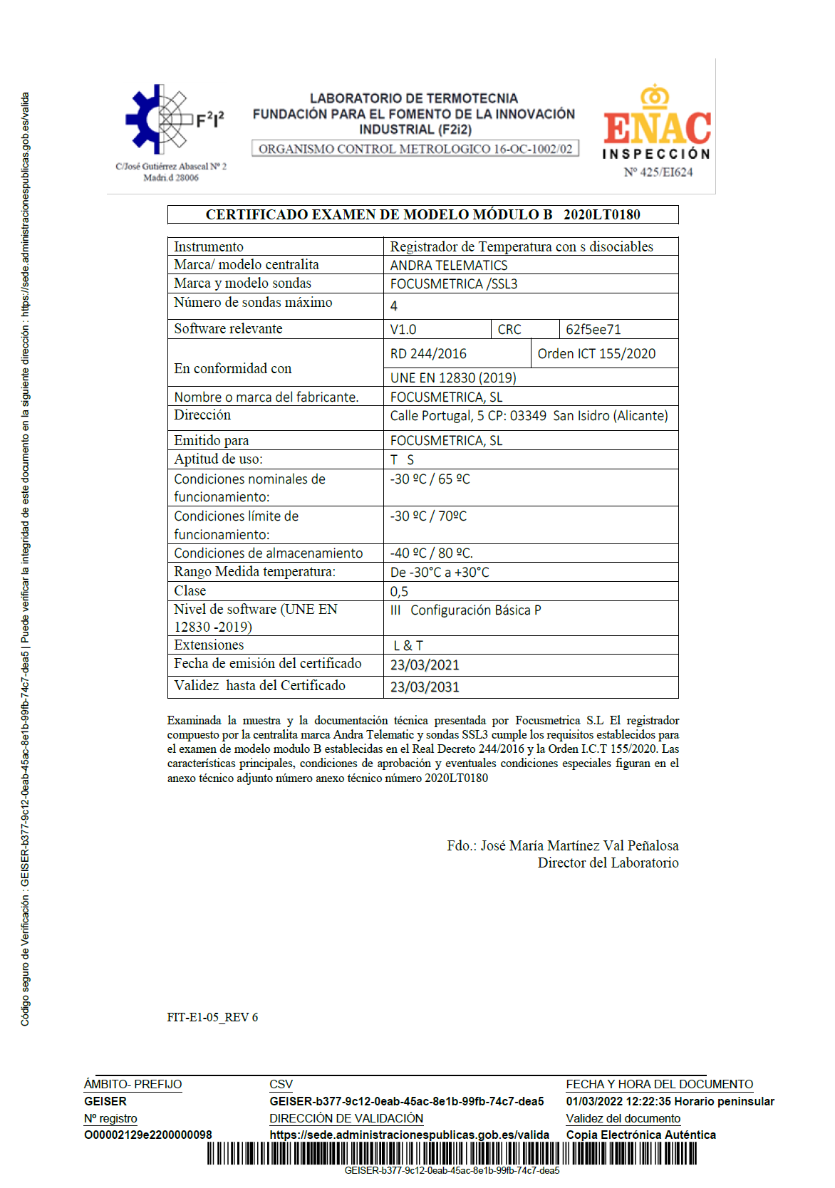 Certificado examen de modelo módulo B nº 2020LT0180
