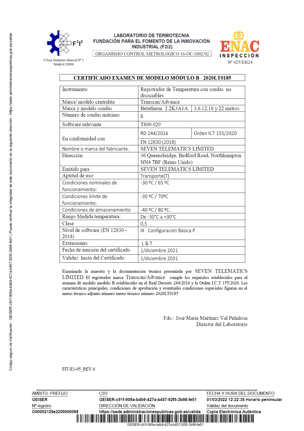 Certificado examen de modelo módulo B nº 2020LT0185