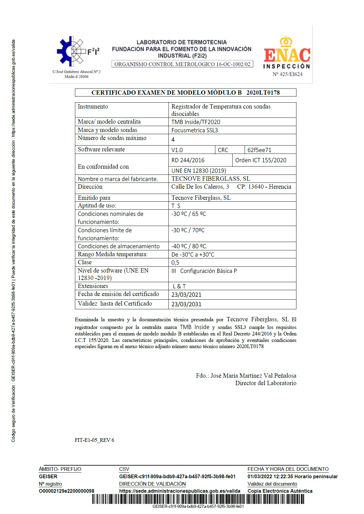 Certificado examen de modelo módulo B nº 2020LT178