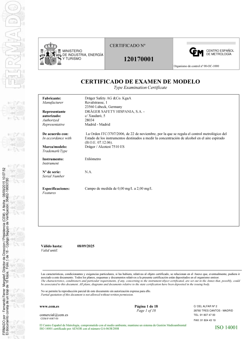 Certificado de Examen de Modelo nº 120170001