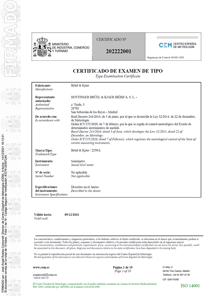 Certificado de examen de tipo nº 202222001