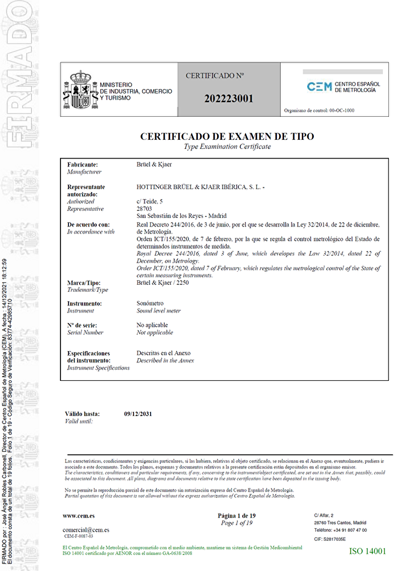 Certificado de examen de tipo nº 202223001