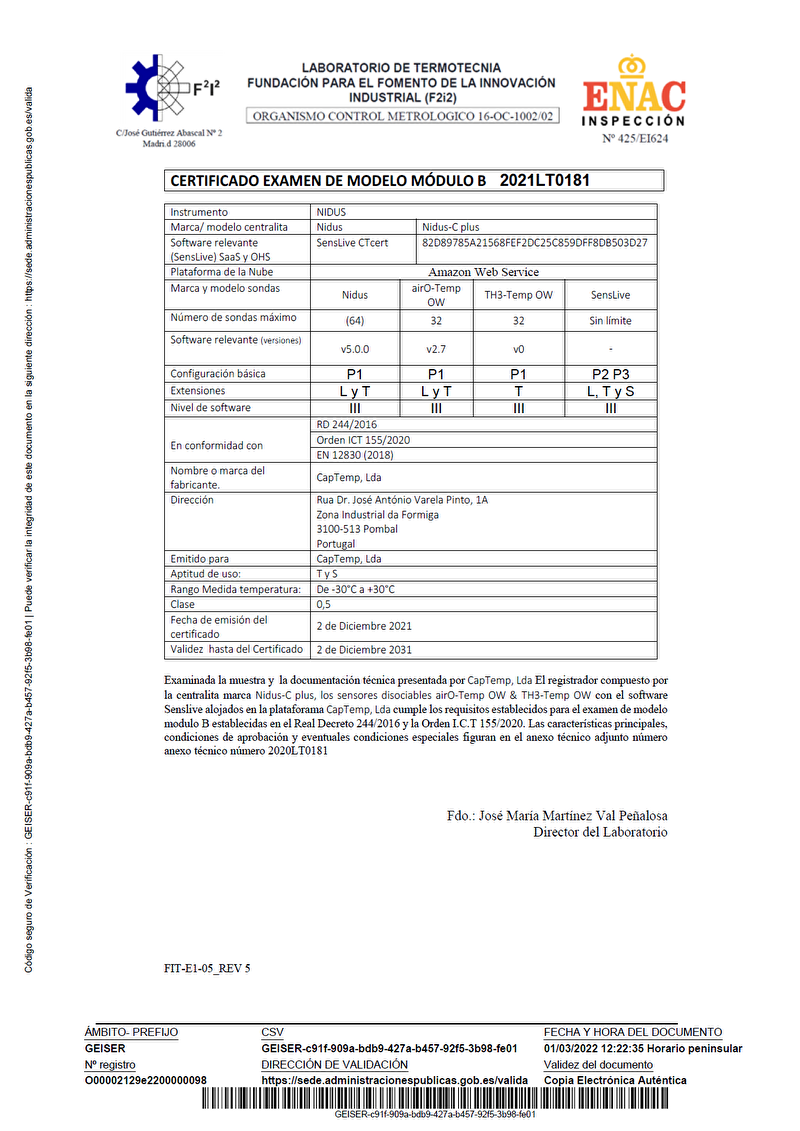 Certificado examen de modelo módulo B nº 2021LT0181