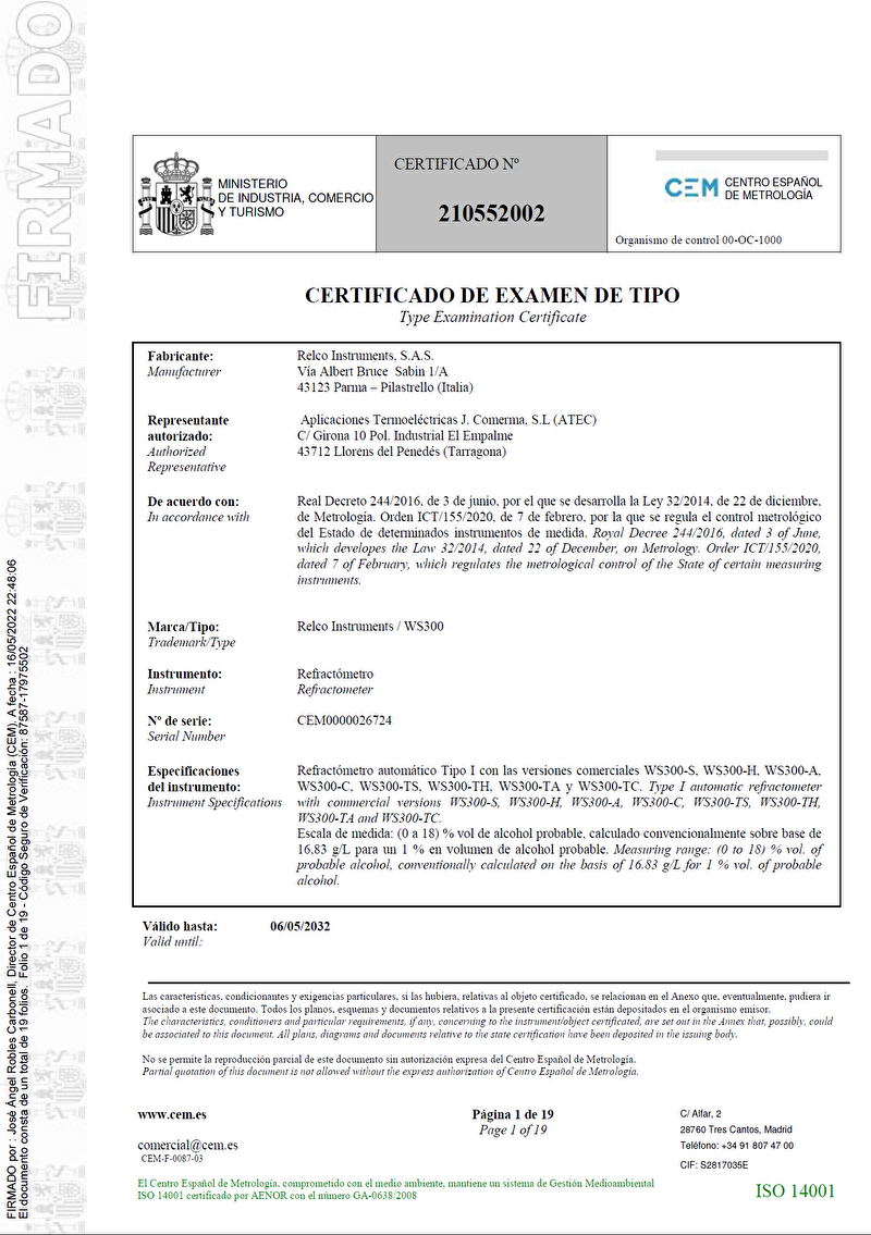 Certificado de examen de tipo nº 210552002